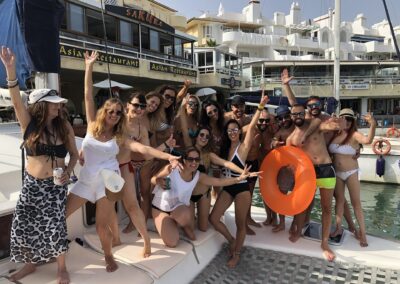 Birthday Celebration on a Boat in Benalmádena with Friends on the Catamarán Dragón de Oro